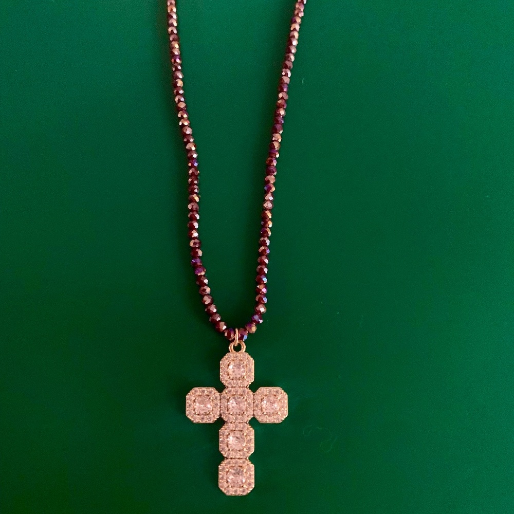 Altar’d State Purple beaded Cross Necklace